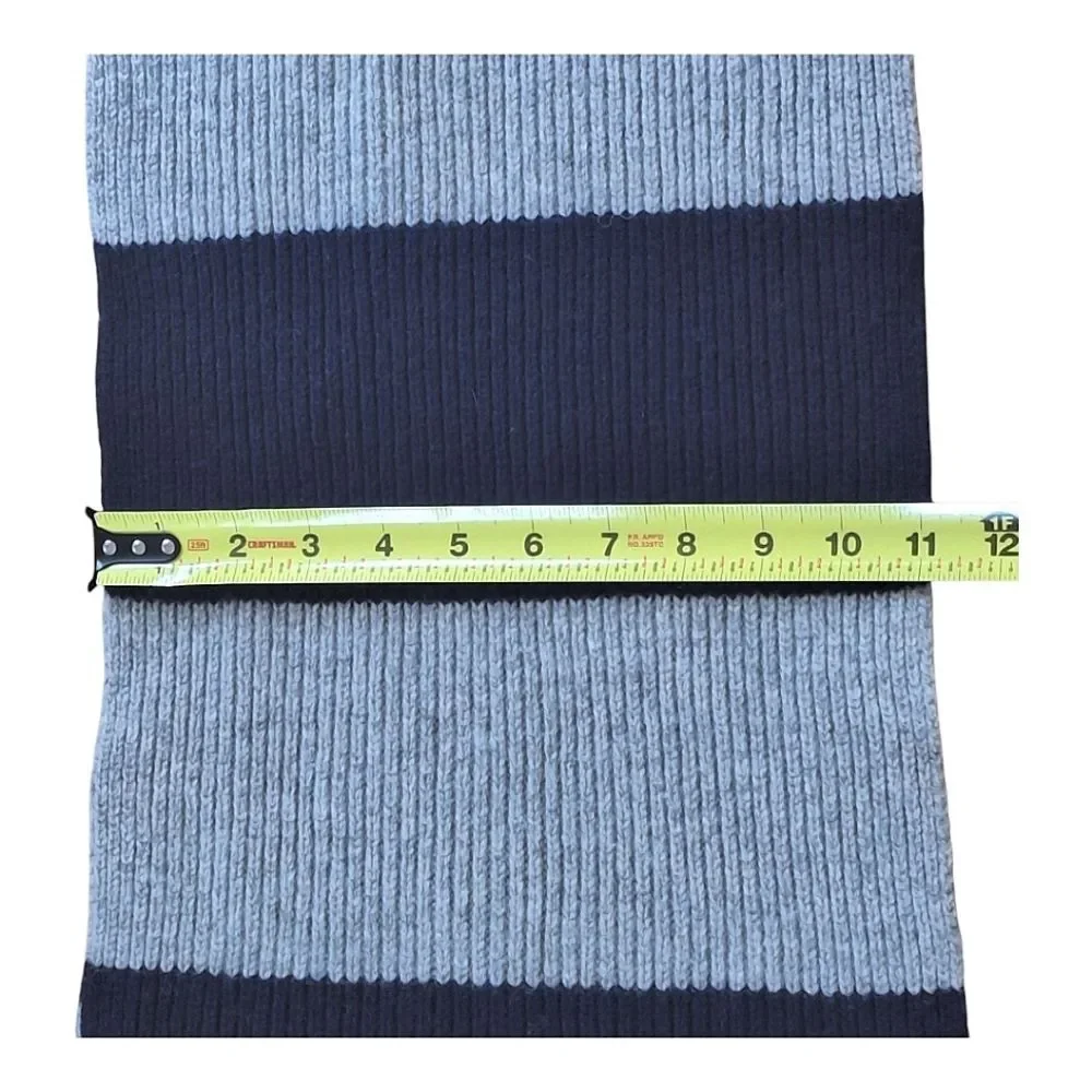 Gap 100% Lambswool Scarf Preppy Rugby Stripe Color Block Navy Blue and Gray NLA